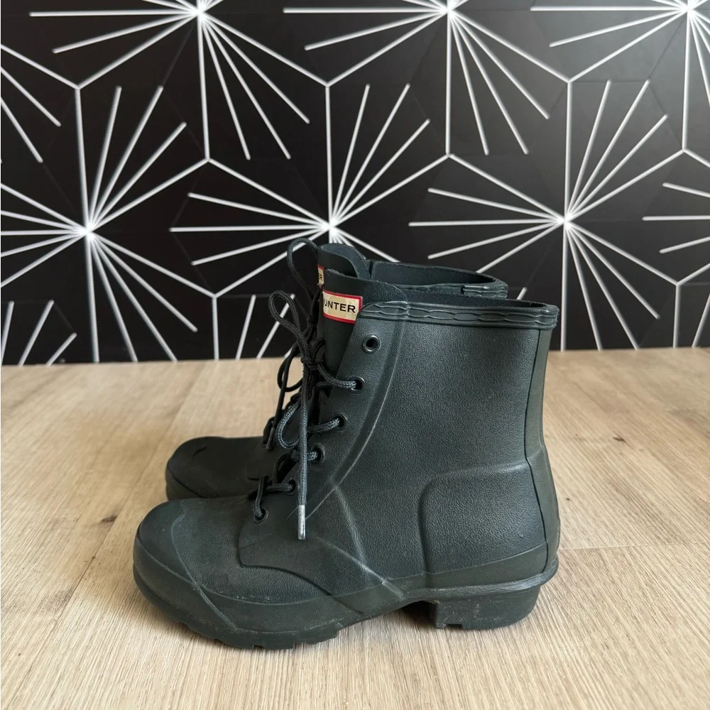 Hunter Kids's Olive Green Lace-Up Short Rain Boots